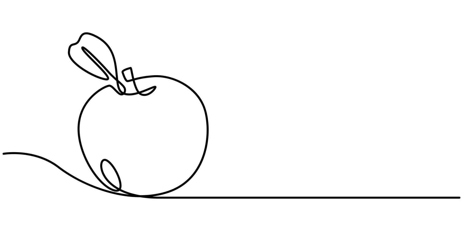 Continuous one line art drawing apple outline art illustration vector