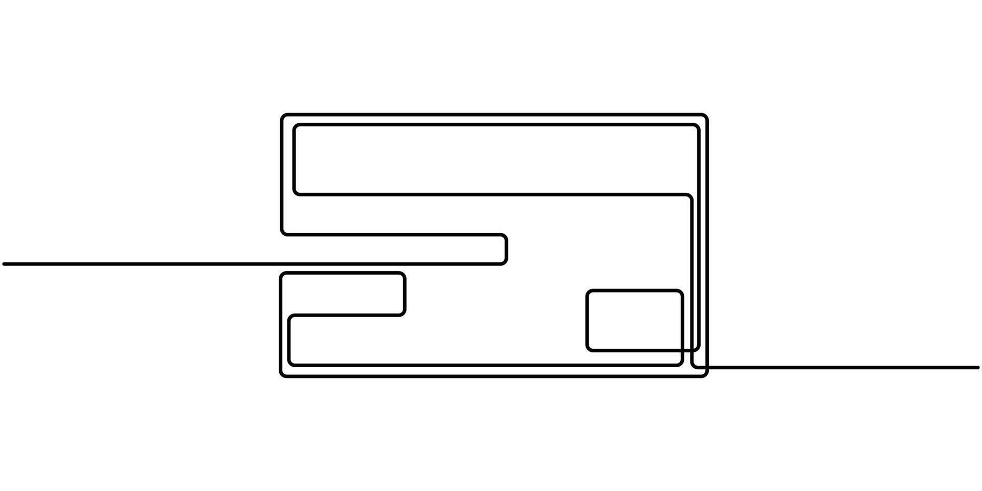 Continuous one line drawing credit card contactless bank card vector