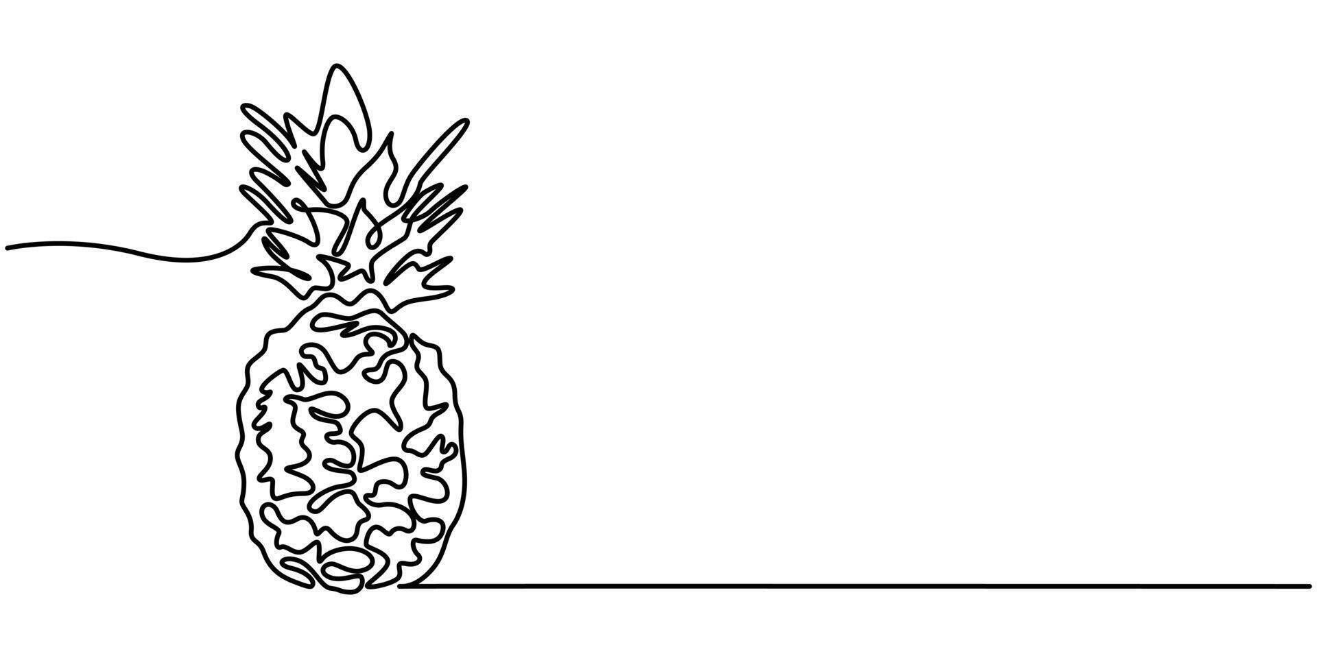 Continuous Line Drawing Of A Pineapple On A Transparent White background vector