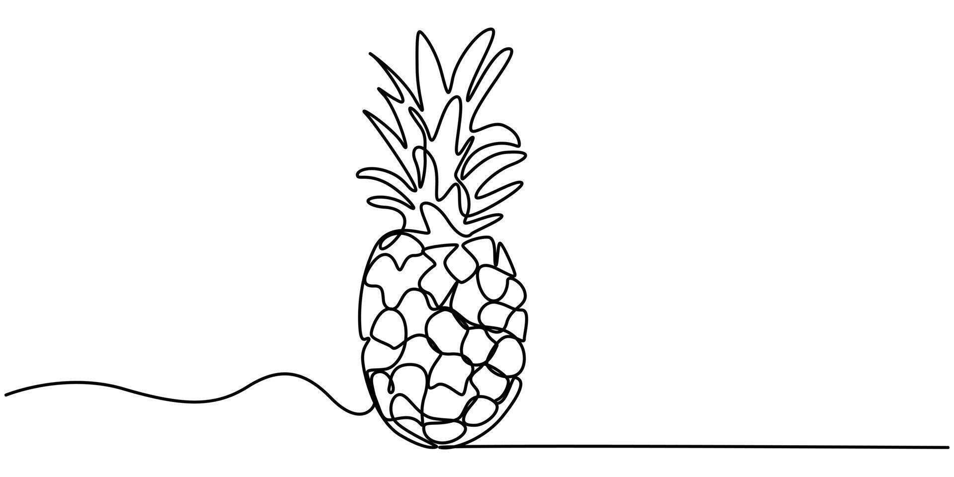 Continuous one single line art drawing fresh healthy organic pineapple vector