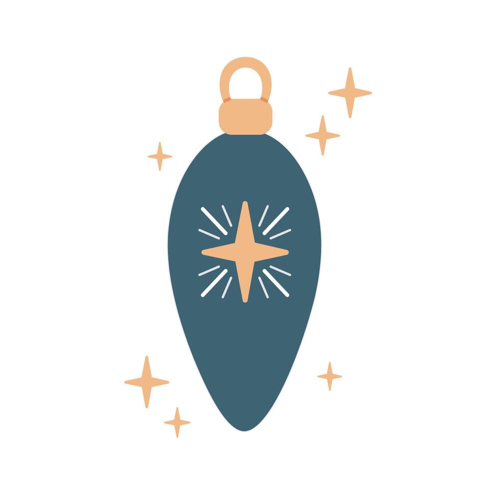 Icicle shaped Christmas tree toy. Christmas toy with star. Hand drawn illustration. Flat design. Cartoon style vector
