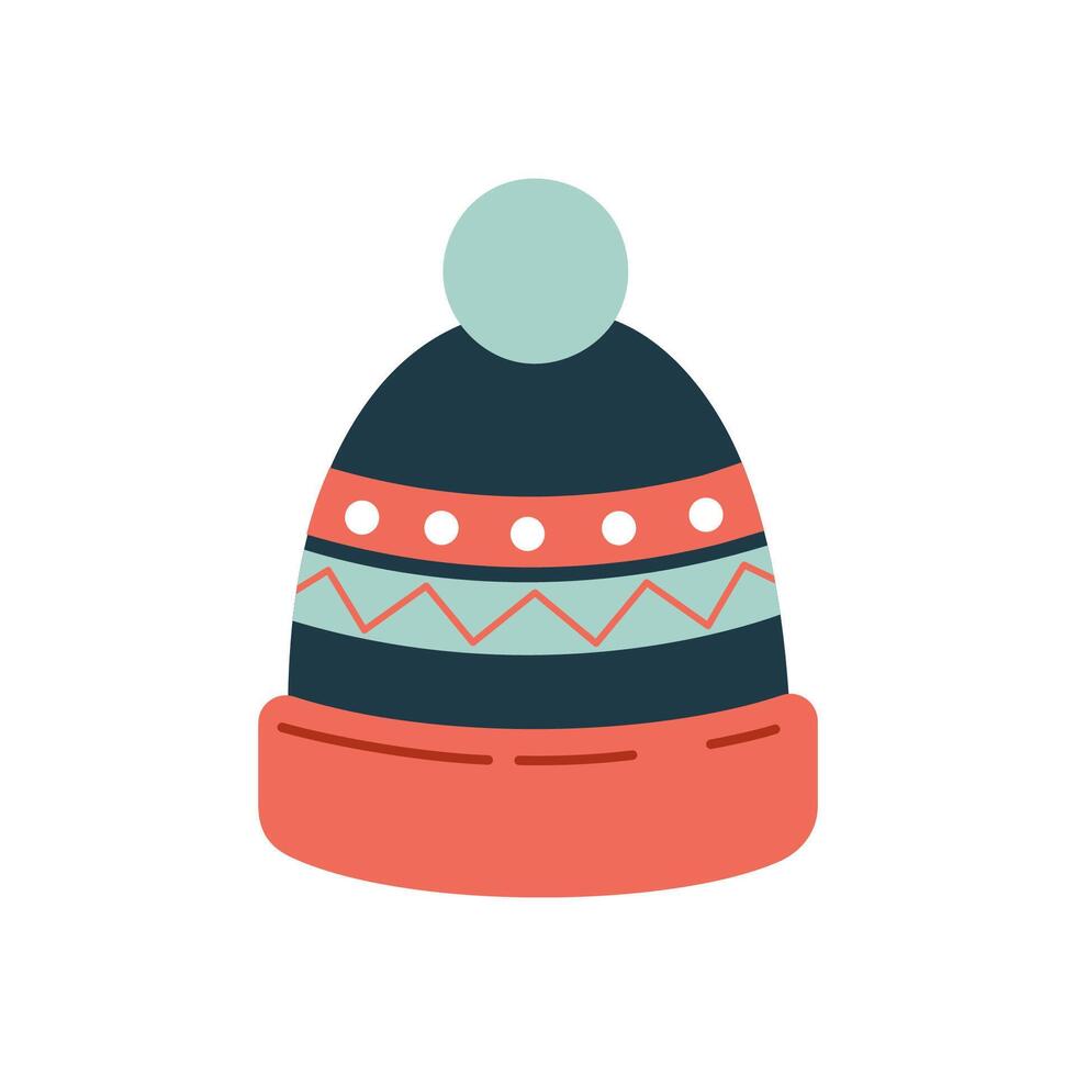 Knitted striped winter hat. Warm headwear, winter accessories. Flat design, isolated on white. Flat design, isolated on white background. vector