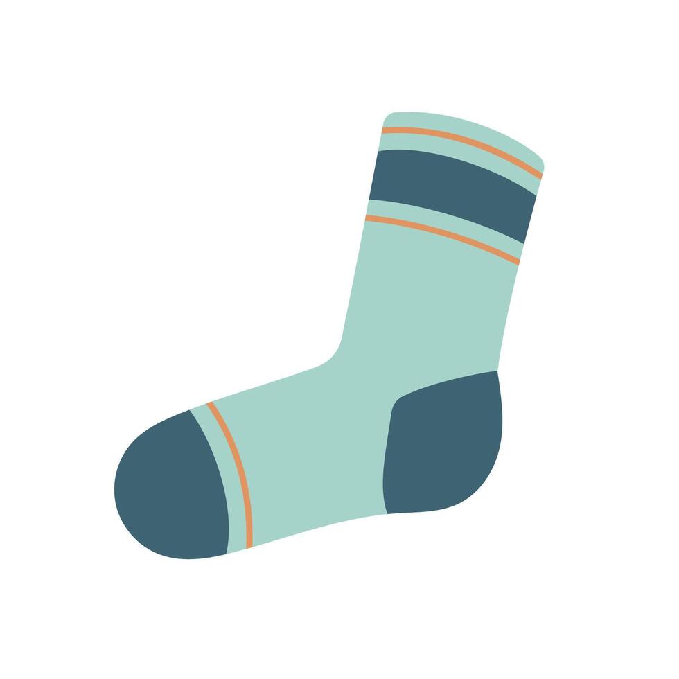 Knitted striped sock. Warm stocking, winter accessories. Flat design, isolated on white. Flat design, isolated on white background. vector