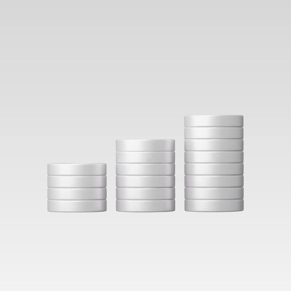 3d Realistic Stacks of silver coins illustration vector