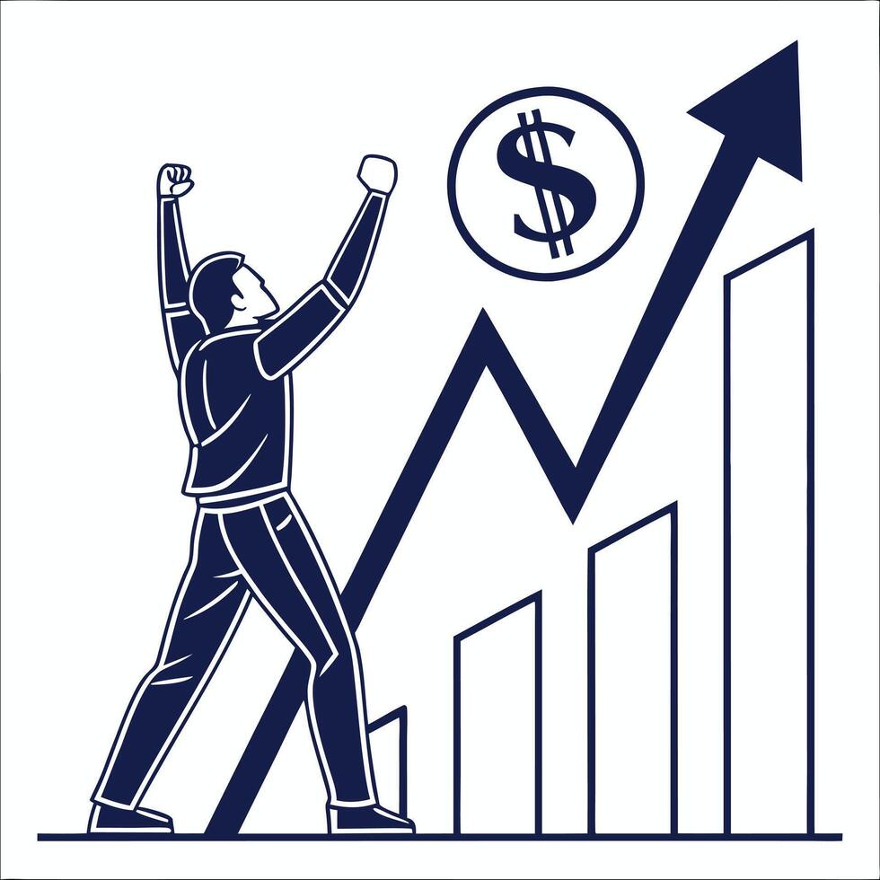 Leader Silhouette Icon Gazing at Growth Bar for Corporate Success. vector