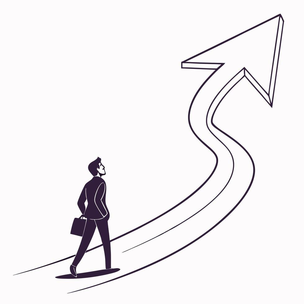 Symbolic Business Leader Silhouette Watching Growing Bar for Progress. vector