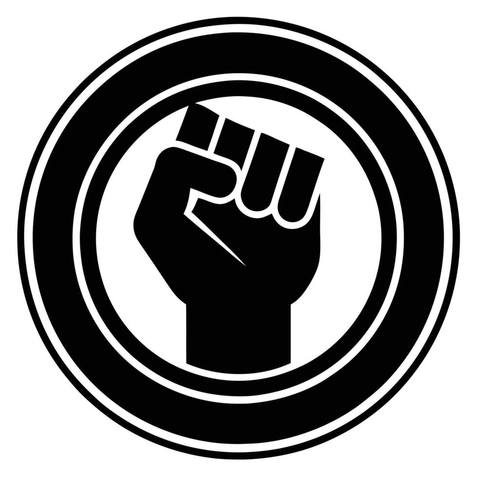 Black and White Raised Fist Symbol Icon in Circular Design. vector