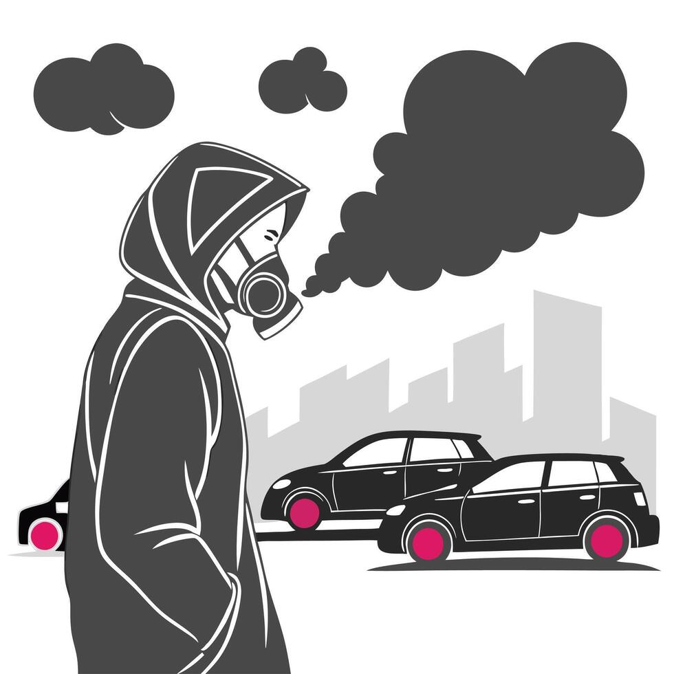 A Person Wearing a Face Mask While Walking. vector