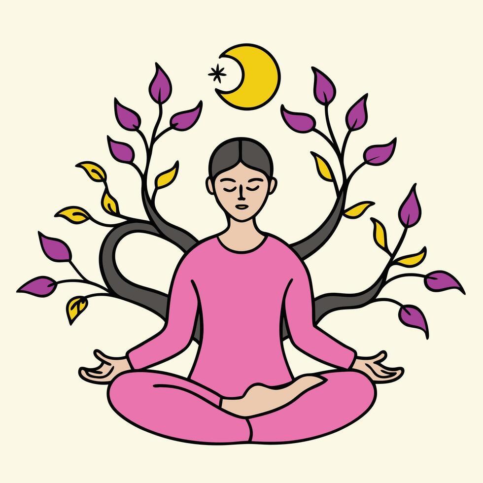 Symbolic Image of Meditation and Growth for Mindfulness Designs. vector