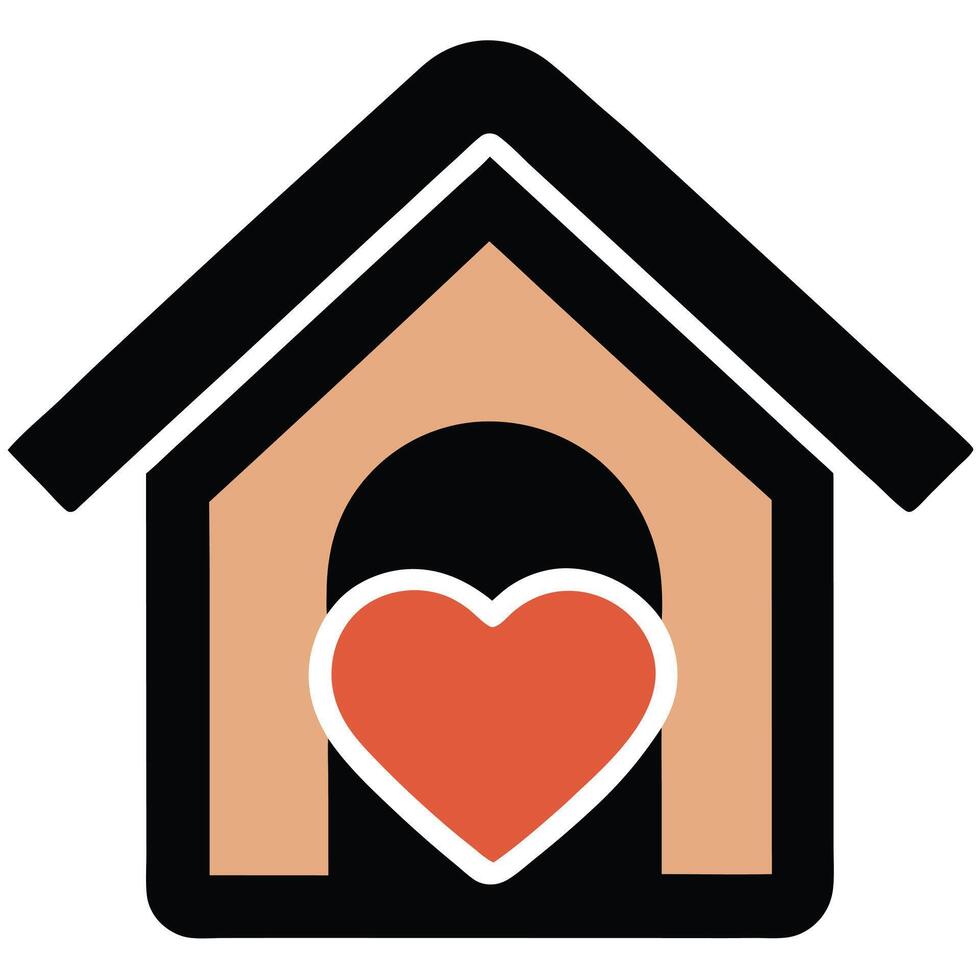 Small House Silhouette with Heart Design. vector
