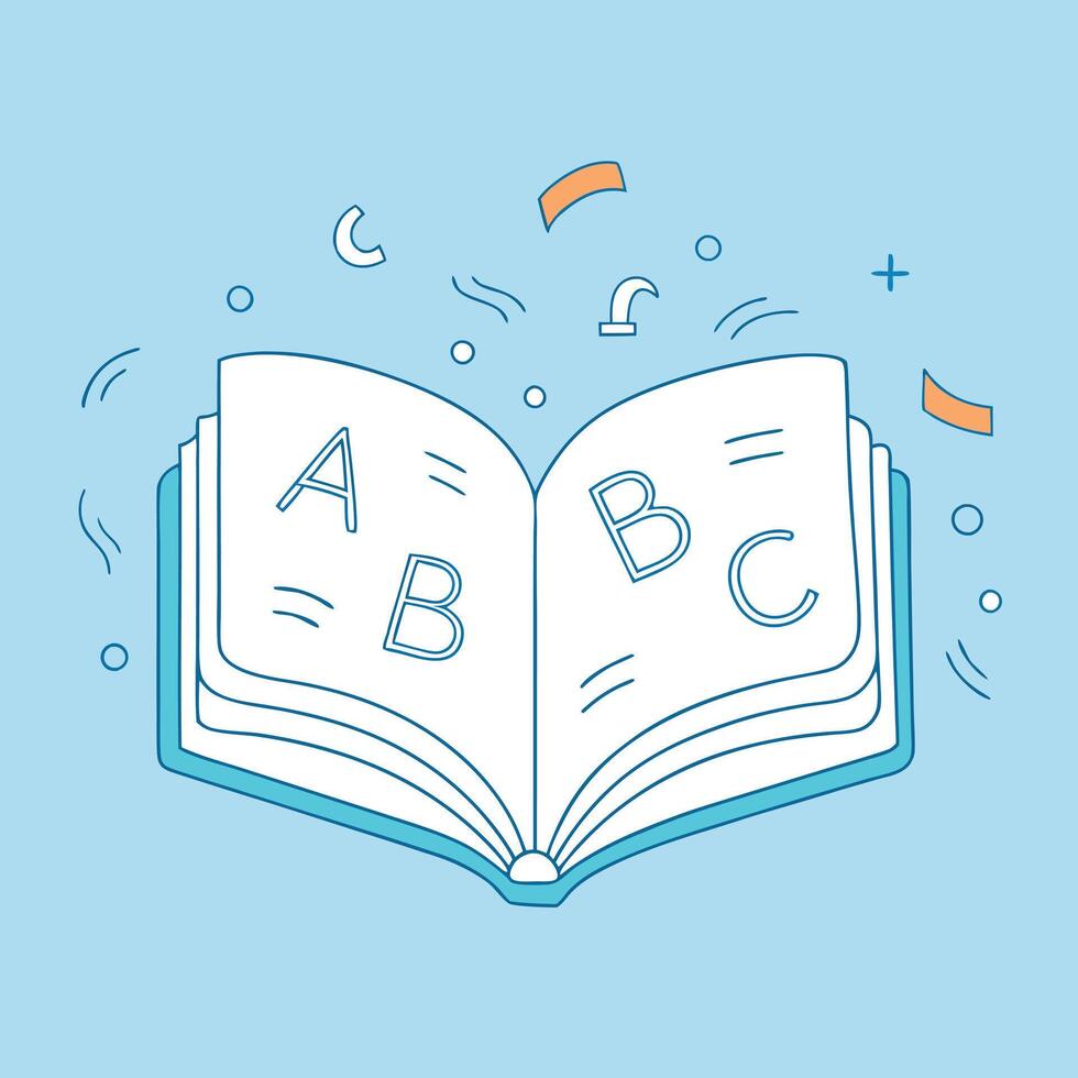 Open Coloring Book and Crayons Simple Line Art. vector