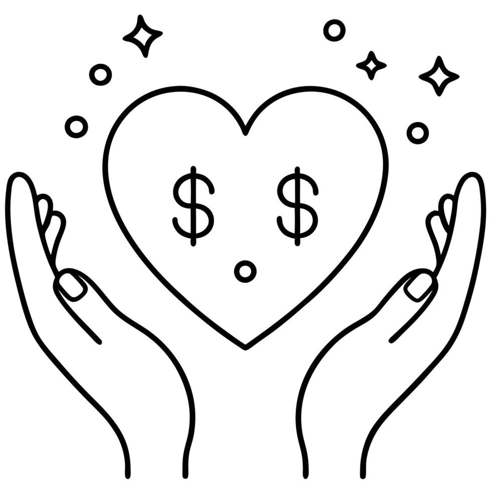 Hands holding a heart with dollar signs vector