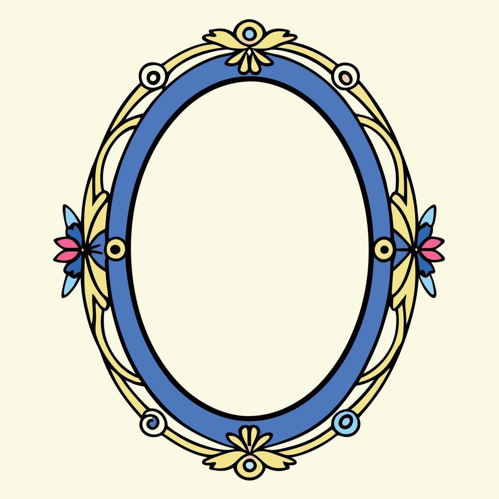 An ornate oval frame with flowers and leaves vector