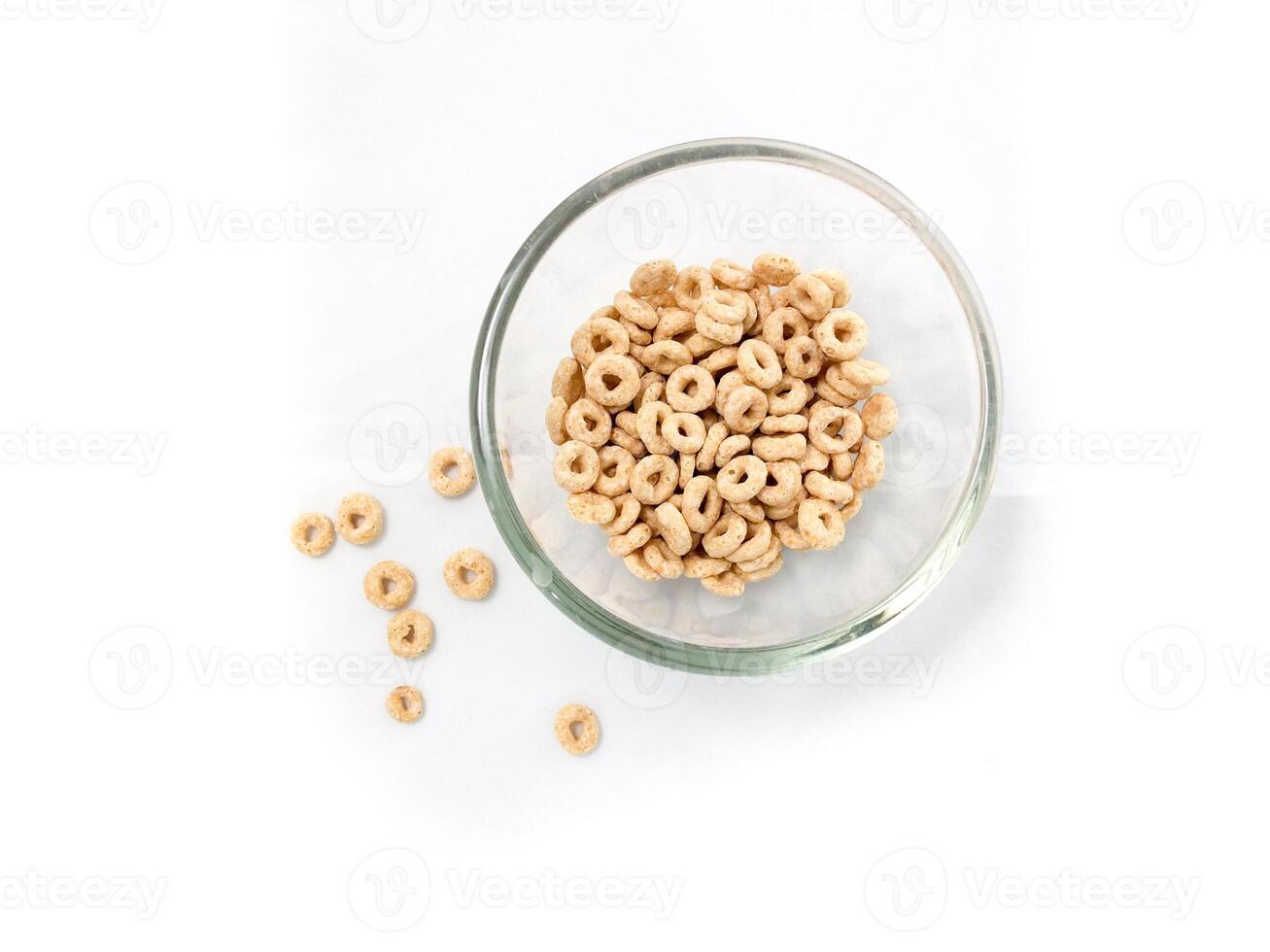 Isolated of cereal in the glass bowl photo