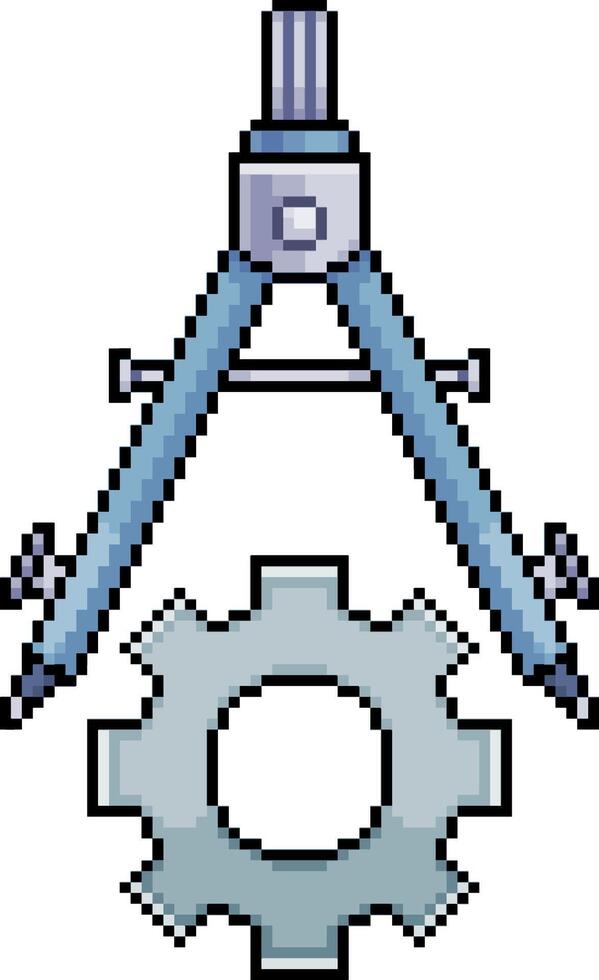 Pixel art compass and gear icon in 8 bit style on white background vector