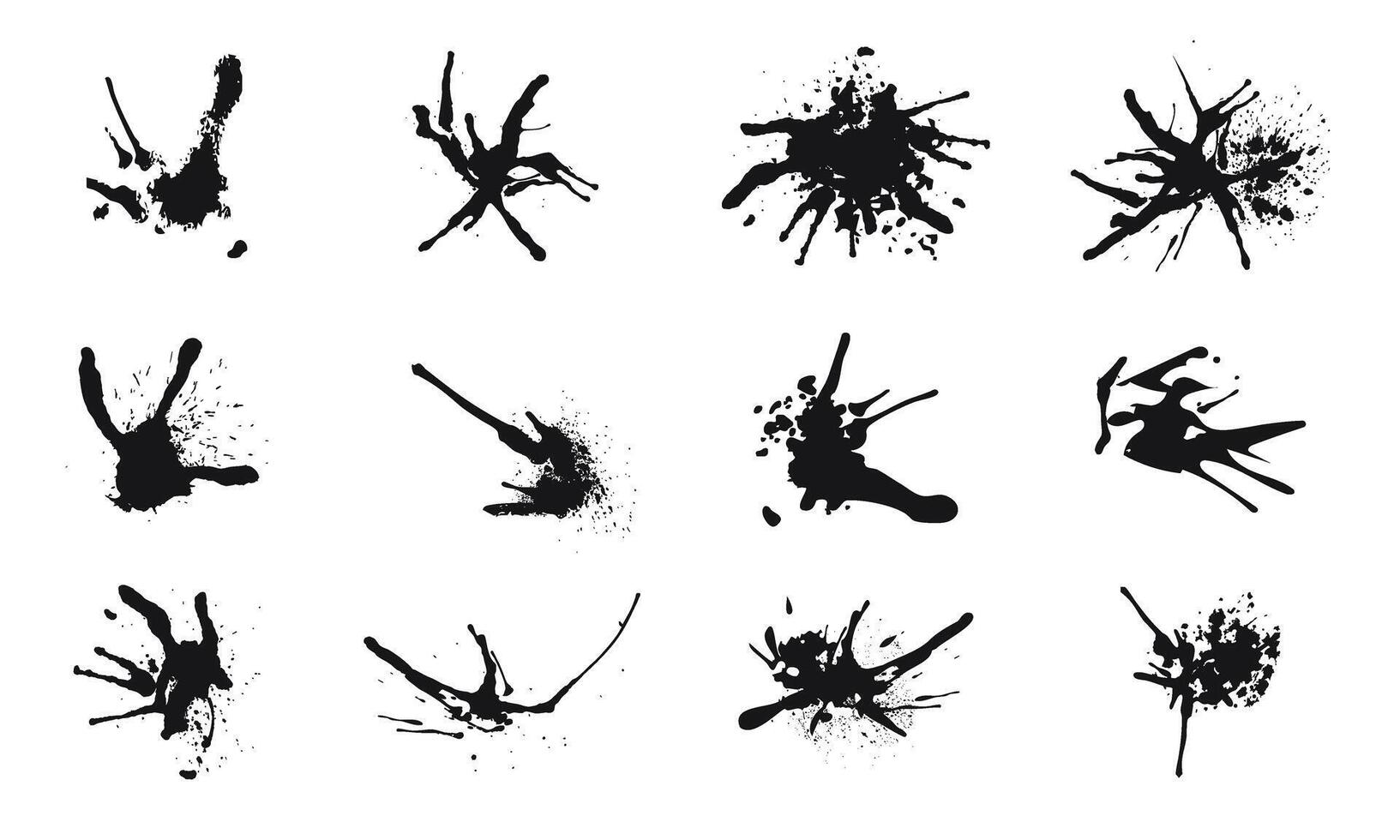 Set of Black Ink Splatter Brushes on White Background vector