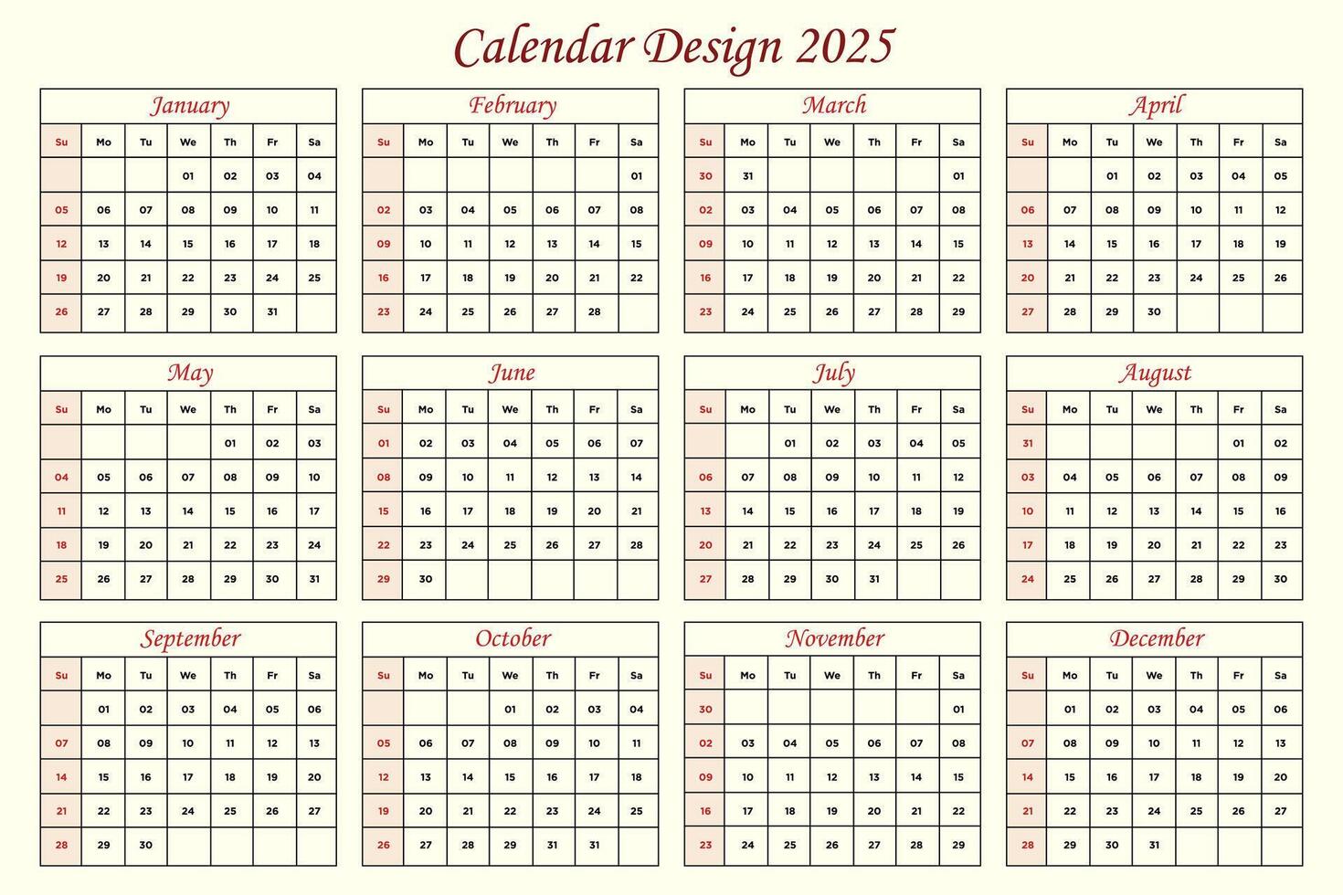 Calendar Design 2025 minimal style company desk Calendar vector