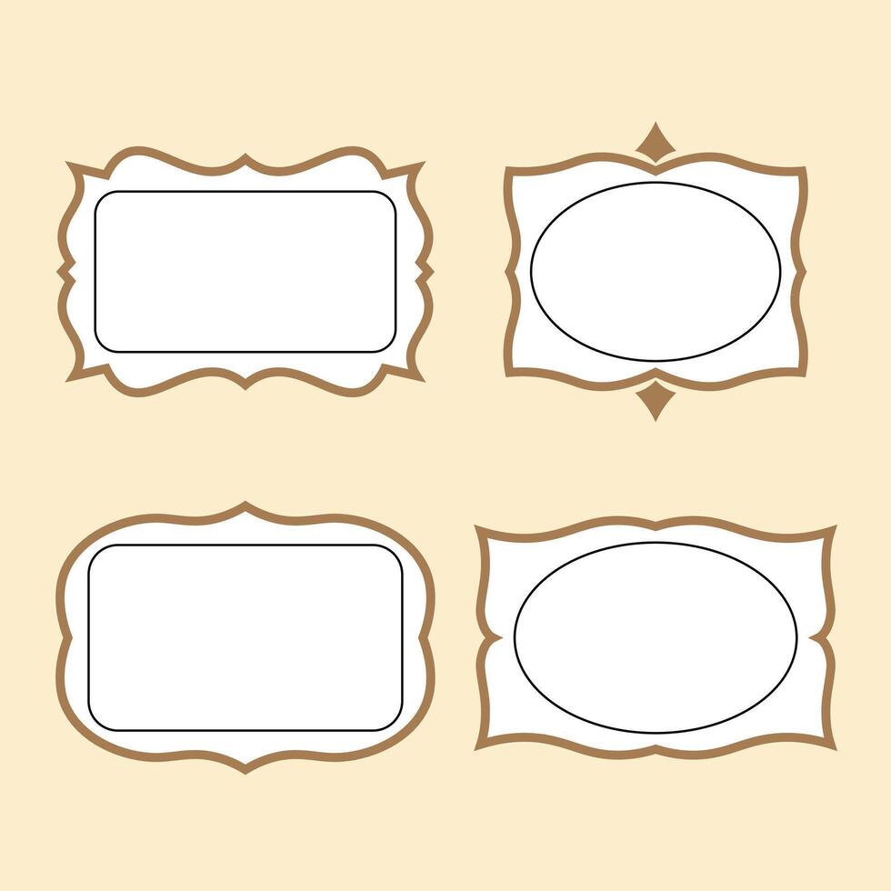 Blank vintage label frames collection isolated on cream background vector