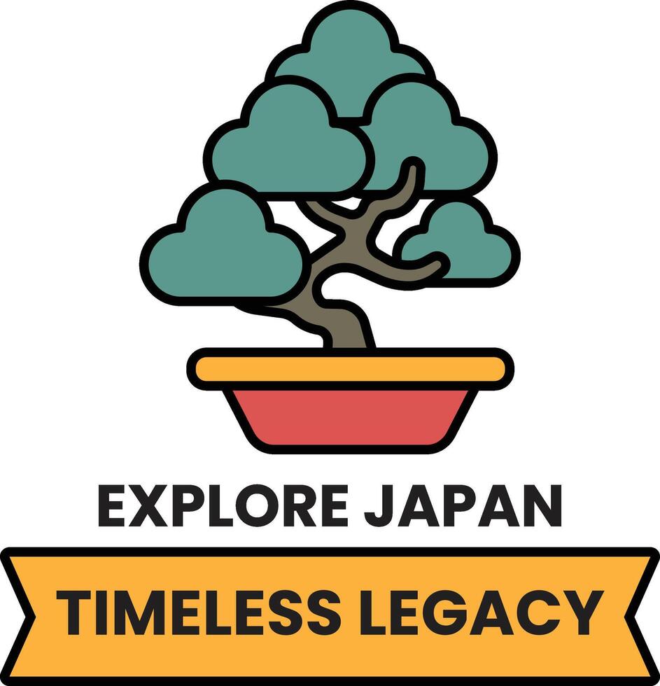 A tree is shown in a pot with the words Explore Japan and Timeless Legacy vector