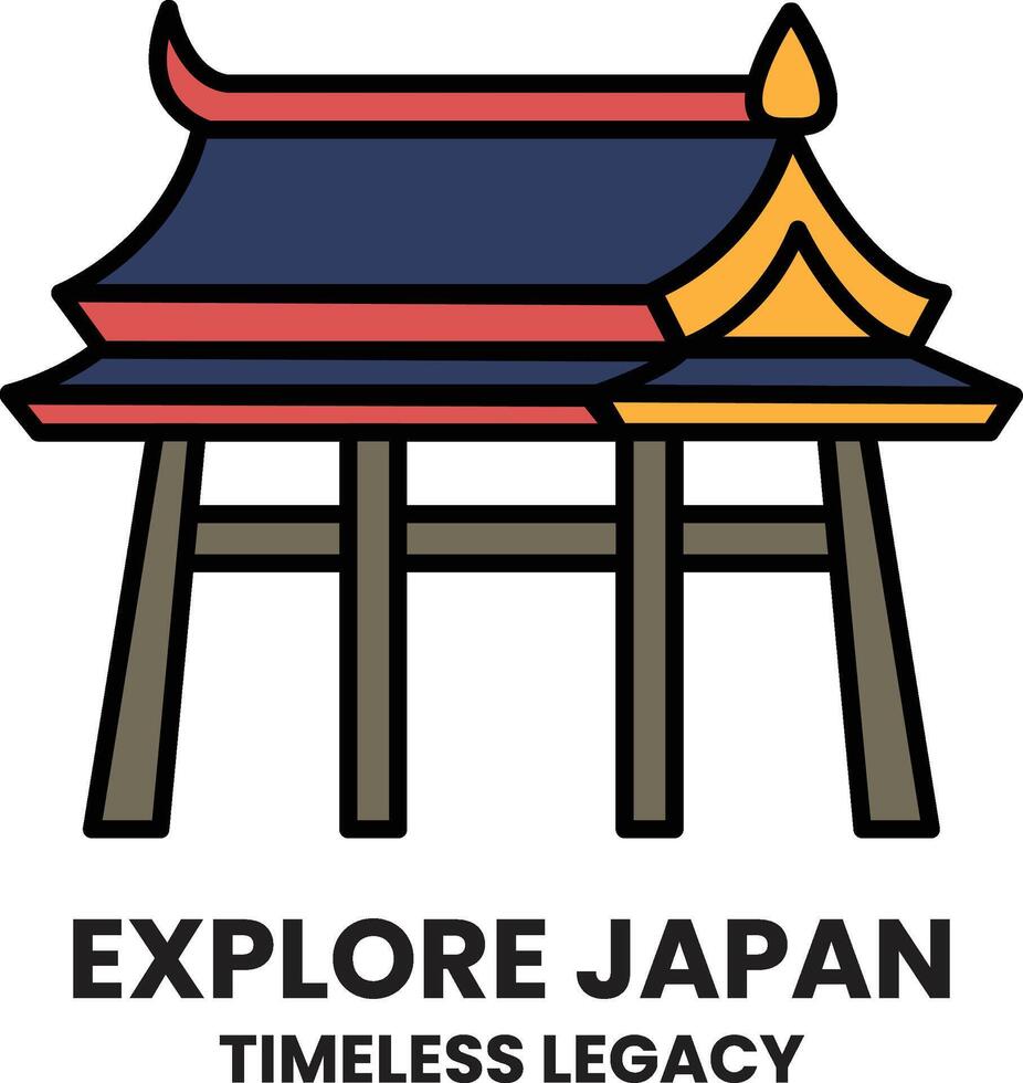 A blue and red building with a yellow roof vector
