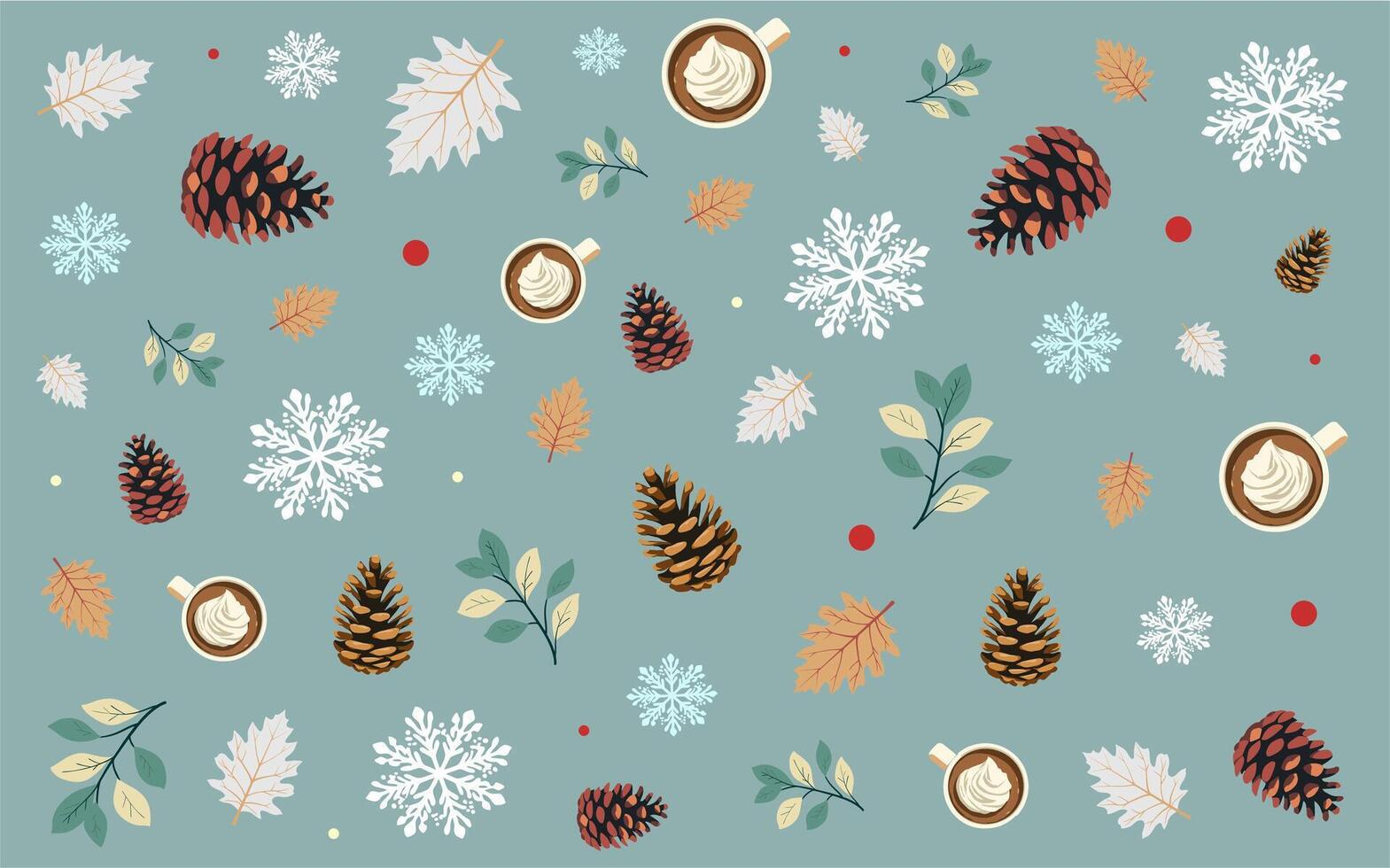 Winter seasonal items arranged as cute colorful joyful pattern. Holiday season, New year background vector