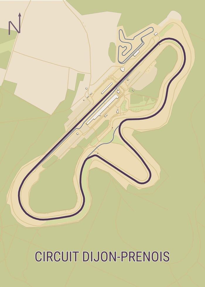 Dijon-Prenois Circuit, France Race track map poster art vector