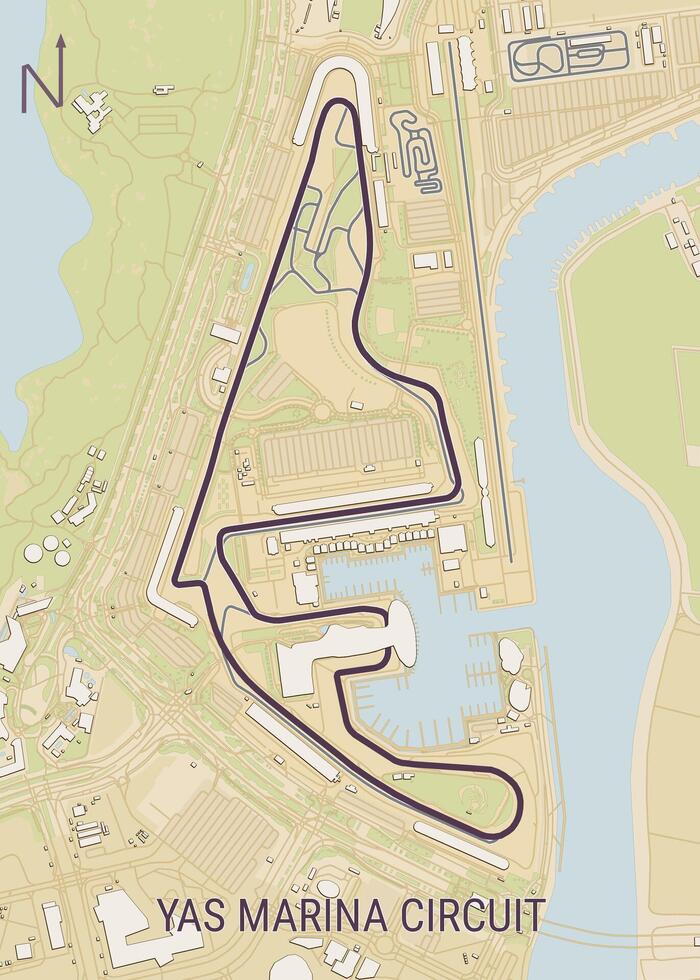 Racing track map poster art Yas Marina Circuit in Abu Dhabi UAE, United Arab Emirates vector