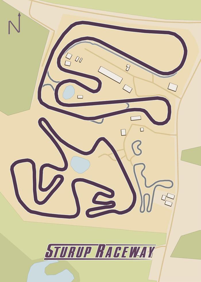 This is a detailed map of the Sturup Raceway, a motorsports track located in a rural setting. The map features a winding, purple track layout with multiple turns and curves. vector