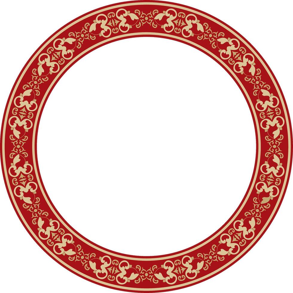 round gold and red ancient Russian ornament. Slavic border, frame. Circle, ring. Painting of the royal chambers. vector