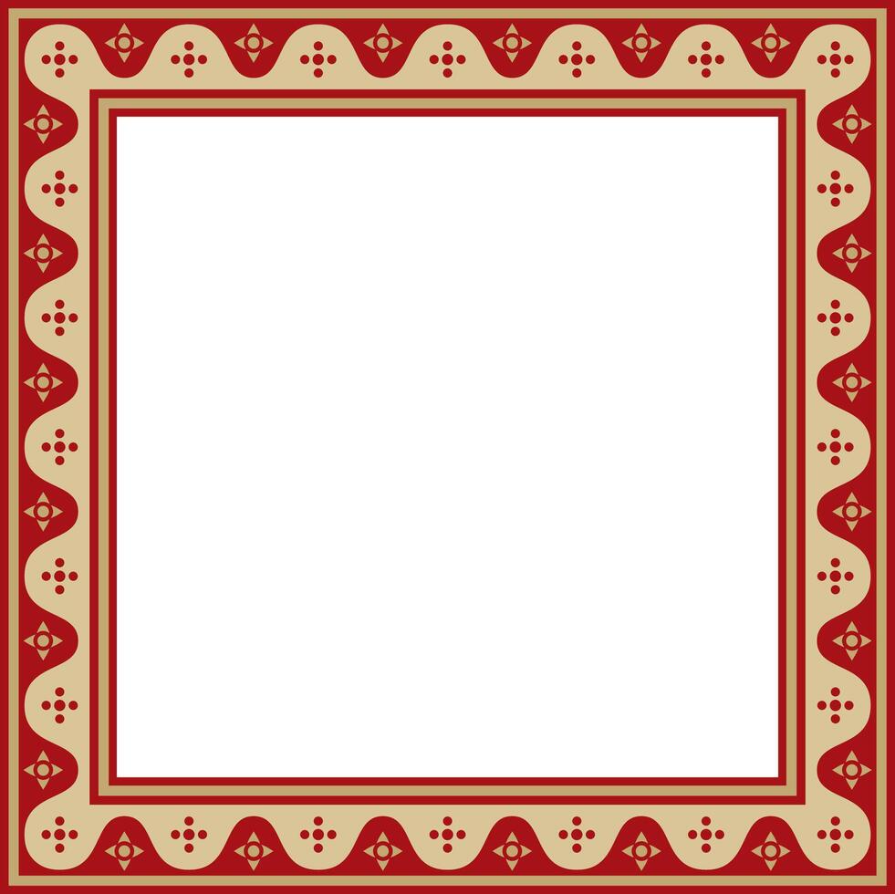 red and gold square gothic ornament. Medieval European rectangle, border. Classic pattern of the Germans, Angles, Saxons, Franks. vector