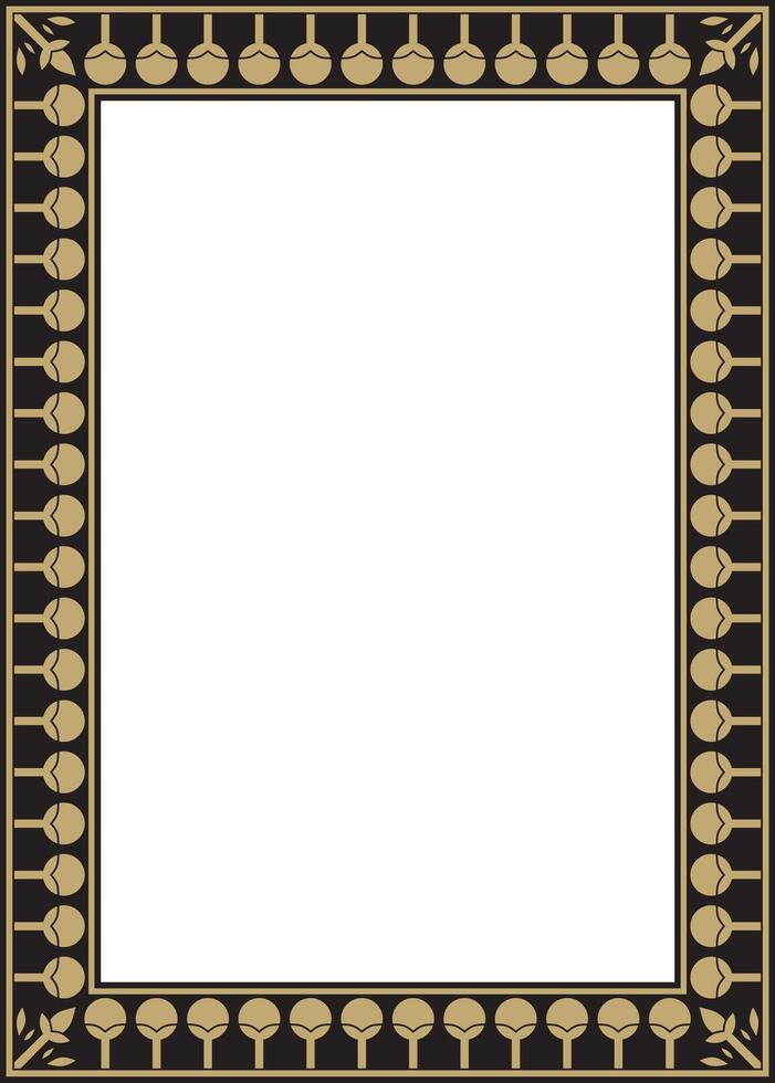 gold and black square Egyptian ornament. Rectangle, frame, ancient Egypt.Pattern of lotus flowers and sun vector