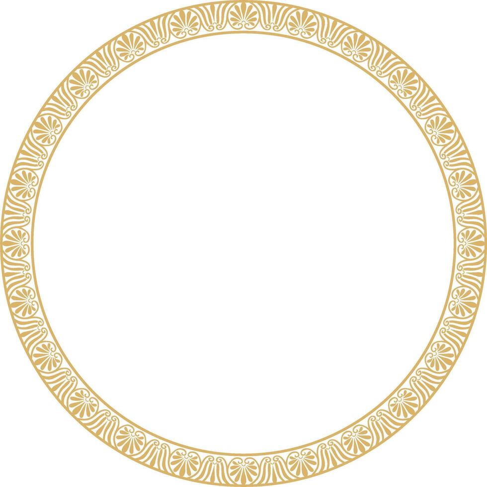gold round monochrome frame, border, classic greek meander ornament. Patterned circle, ring of Ancient Greece and the Roman Empire. vector