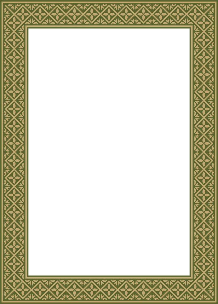 gold with green square classic renaissance ornament. Rectangle, european border, revival style frame vector