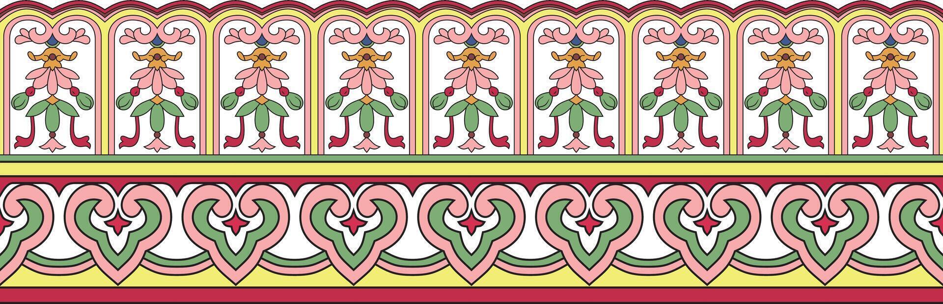 colored seamless pink Chinese national border. Endless ceramic ornament of the peoples of Southeast Asia, China, Korea, Taiwan, Hong Kong, Singapore, Malaysia. vector