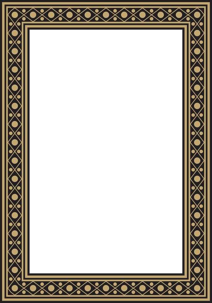 square gold and black ancient Russian ornament. Slavic rectangle, border, frame. Painting of the royal chambers. vector