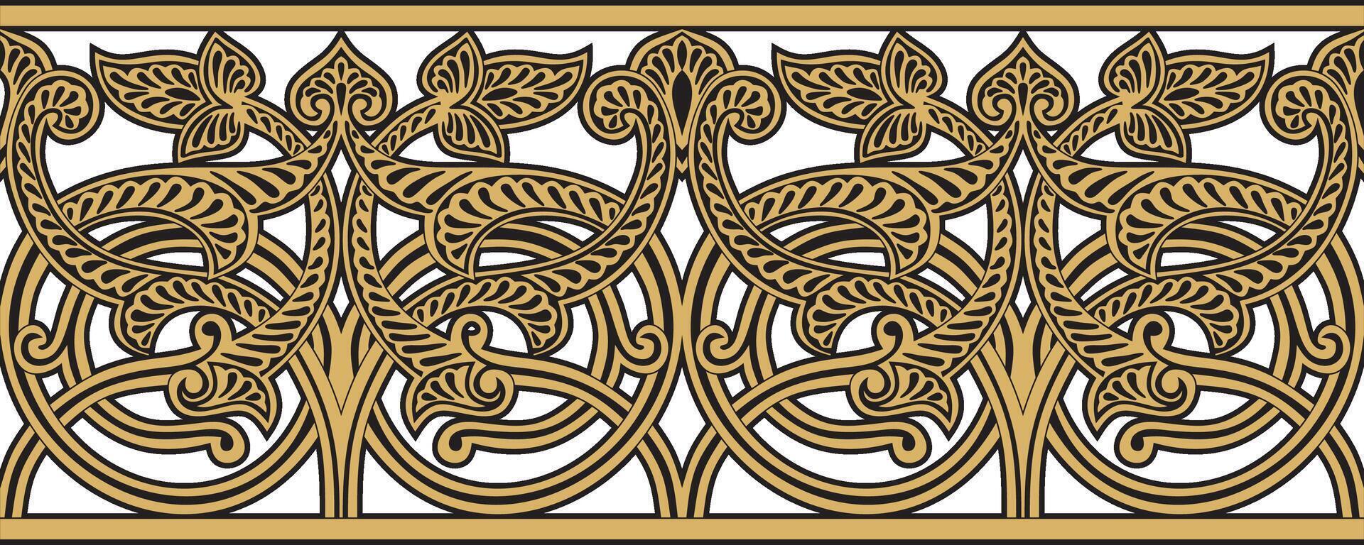 golden seamless oriental national ornament. Endless ethnic floral border, arab peoples frame. Persian painting. vector
