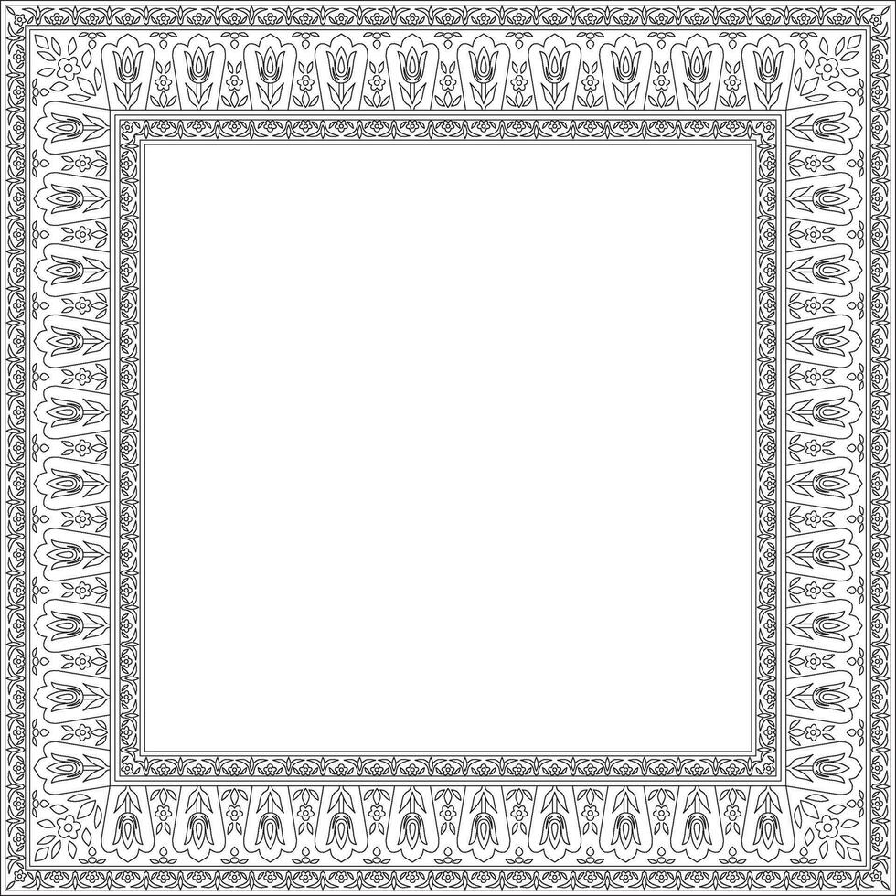 linear contour square Turkish ornament. Ottoman rectangle, border, frame. Muslim pattern for stained glass. vector