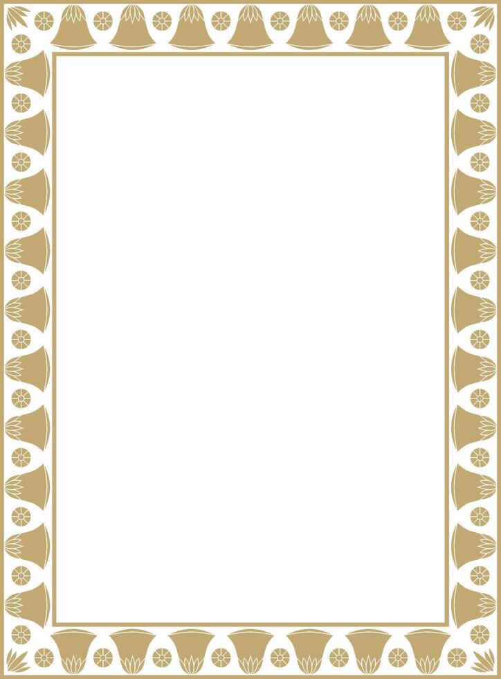 golden square Egyptian ornament. Rectangle, frame, ancient Egypt.Pattern of lotus flowers and sun vector