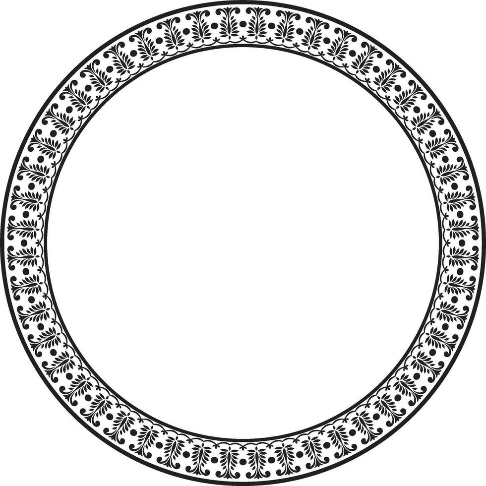 round monochrome black Indian national ornament. Ethnic plant circle, border. Frame, flower ring. Poppies and leaves. vector