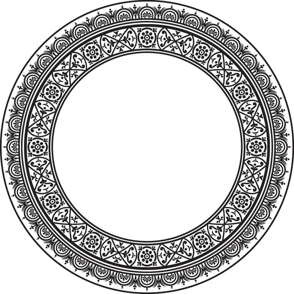 round black monochrome border, frame, Pompeii ring. Circle Neopolitan ornament. Art of Ancient Rome. vector