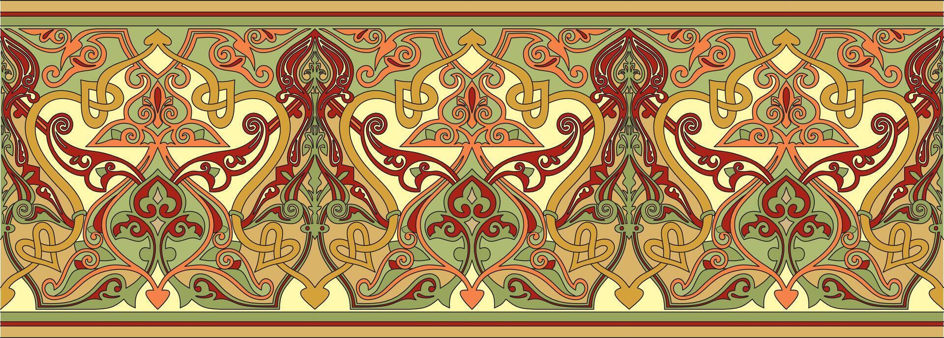 colored seamless oriental national ornament. Endless ethnic floral border, arab peoples frame. Persian painting vector
