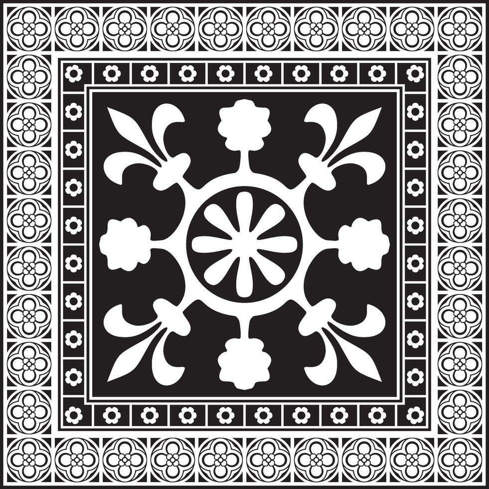 black monochrome square gothic ornament. Medieval European silhouette, rectangle, border. Classic pattern of the Germans, Angles, Saxons, Franks. vector