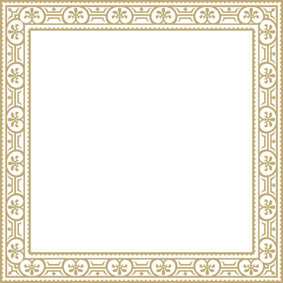 square gold border, frame, Pompeii. Rectangle Neopolitan ornament. Art of Ancient Rome. Template for stained glass vector