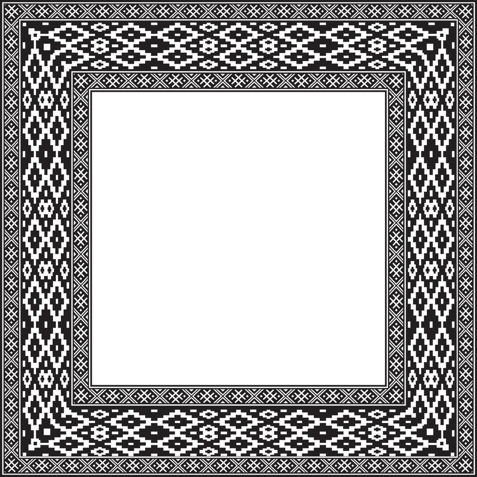 black monochrome square belarusian national ornament frame. Ethnic pattern rectangle of Slavic peoples, Russian, Ukrainian, Serb, Pole, Bulgarian. Cross stitch template vector