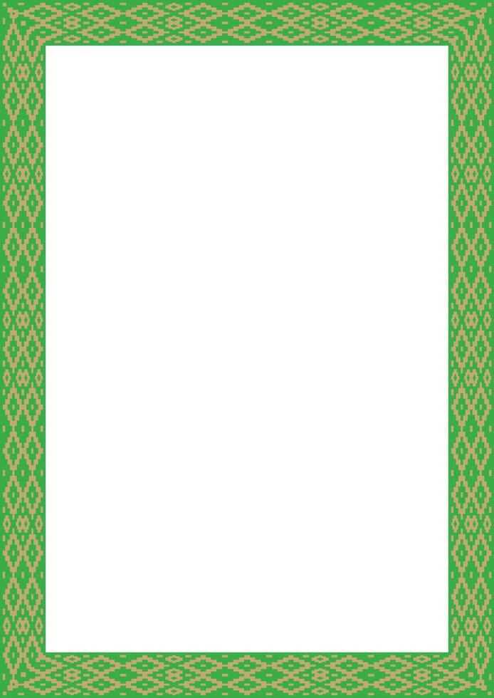 green gold square belarusian national ornament frame. Ethnic pattern rectangle of Slavic peoples, Russian, Ukrainian, Serb, Pole, Bulgarian. Cross stitch template vector