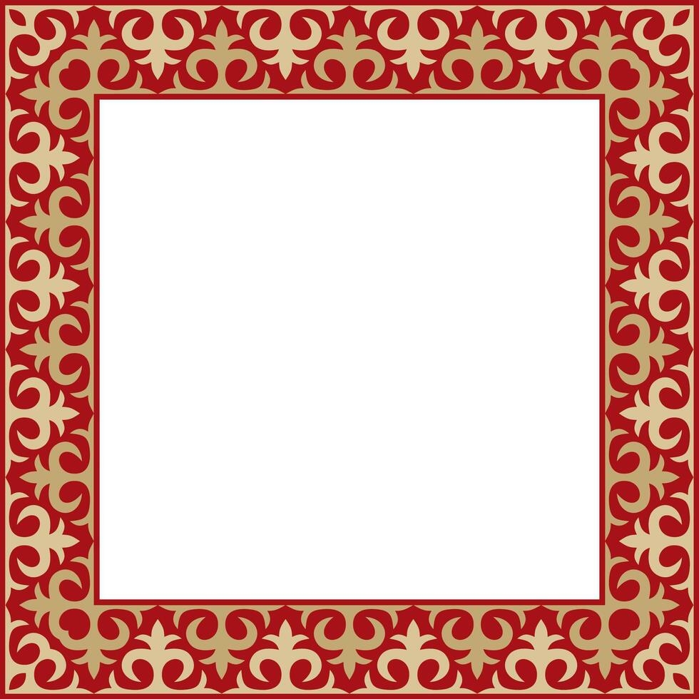 gold with red square Kazakh national ornament. Ethnic pattern of the peoples of the Great Steppe, vector