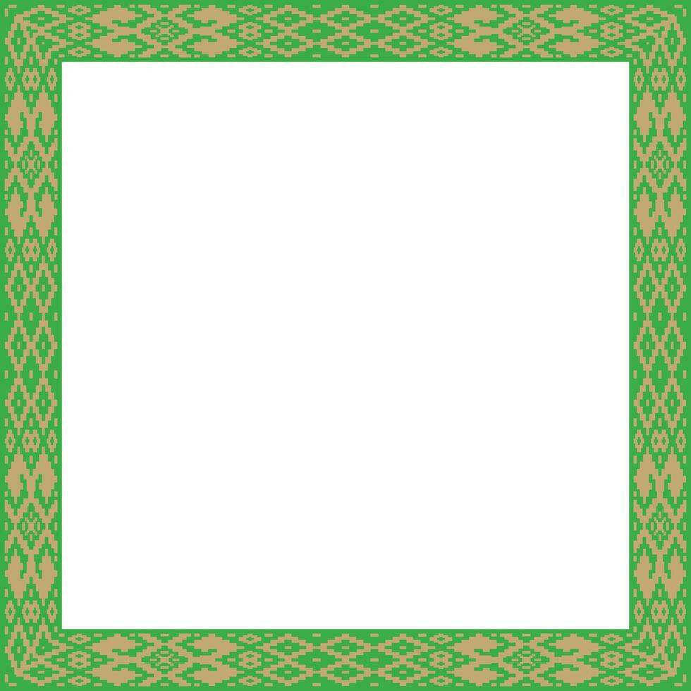 green gold square belarusian national ornament frame. Ethnic pattern rectangle of Slavic peoples, Russian, Ukrainian, Serb, Pole, Bulgarian. Cross stitch template vector