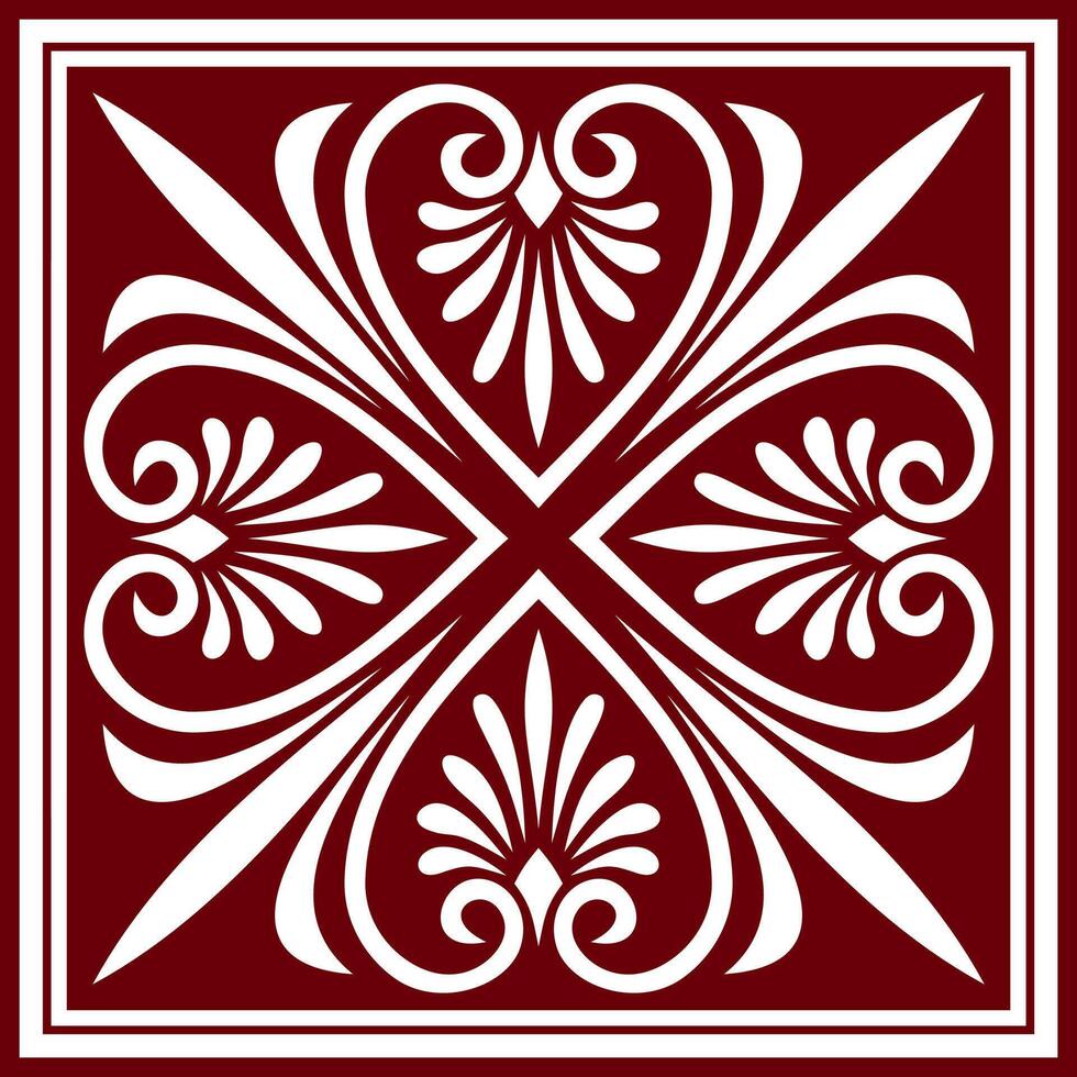 red and black colored square ornament of ancient Greece. Classic tile pattern of the Roman Empire. vector