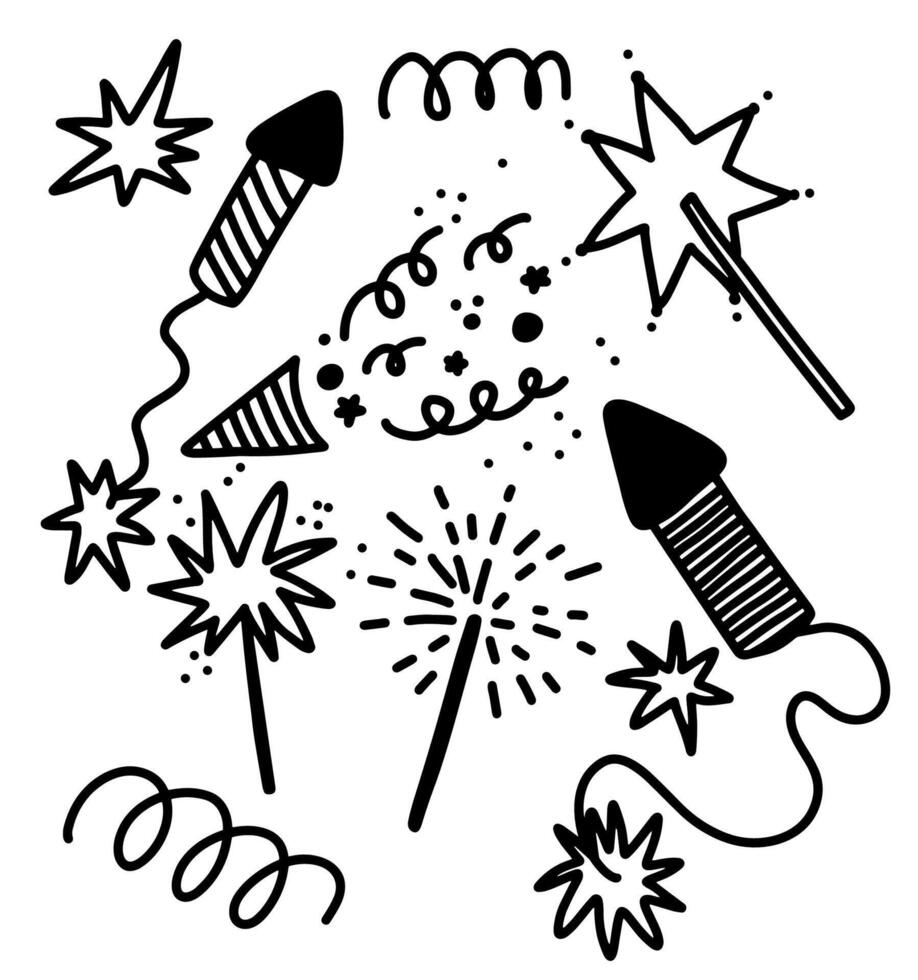 Set of fireworks, firecrackers, sparklers. Holidays. cartoon illustration vector