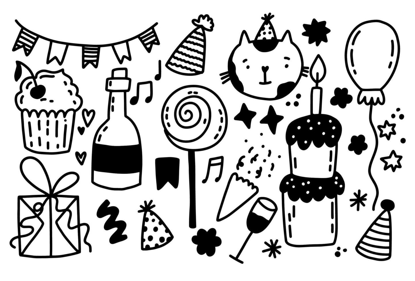 holiday set. Collection for Birthday, Christmas and New Year party. Hand drawn collection vector